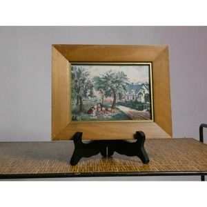 Vintage Framed Miniature Print Currier & Ives American Homestead Autumn